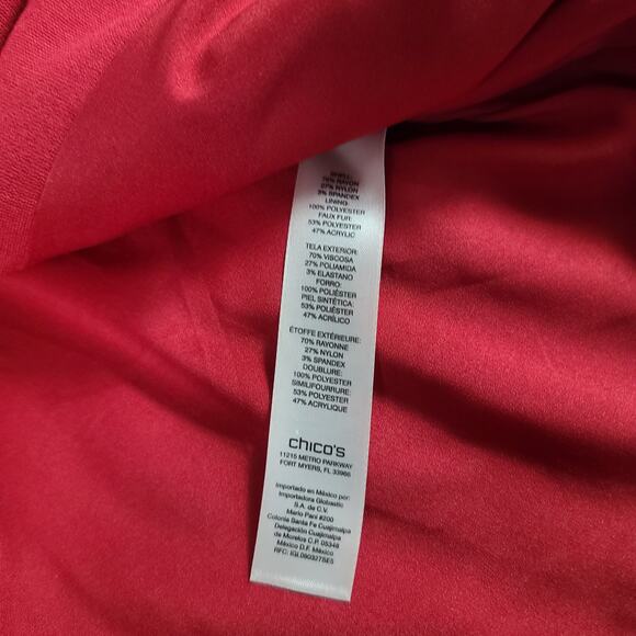 Chicos Red Pea Coat Jacket Blazer Double Breasted Removeable Faux Fur Collar M - Picture 5 of 6